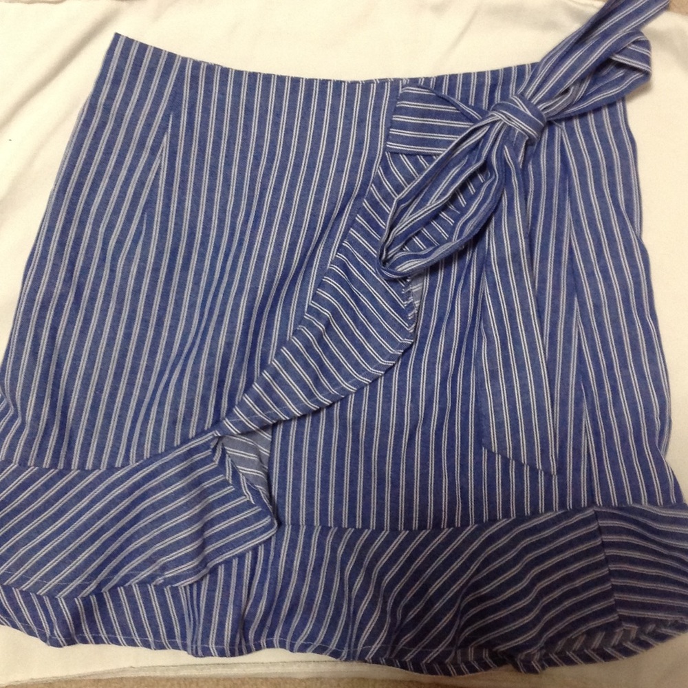 White and blue striped wrap skirt